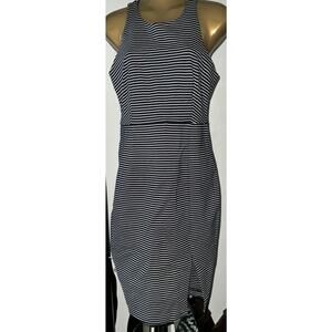 Banana Republic Navy White Striped Dress 4 Bodycon Scoop Neck Stretchy Midi‎